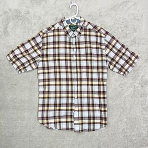 Woolrich Shirt Mens L Blue Beige‎ Plaid Seersucker Cotton Pocket Button
